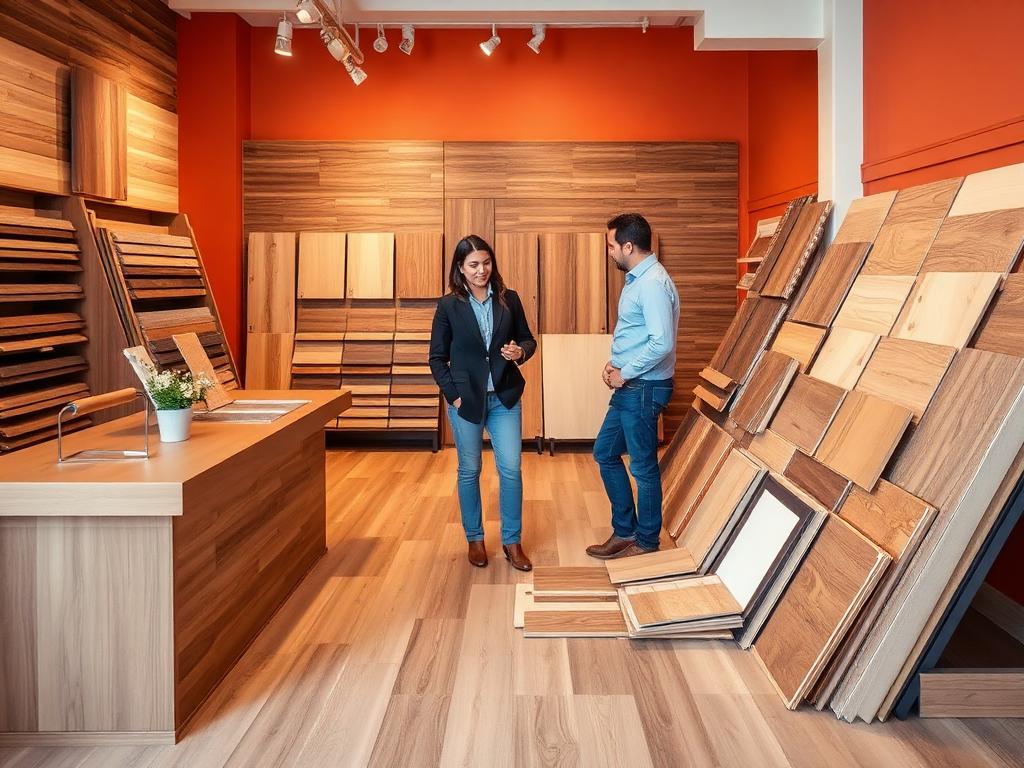 Flooring consultant showing samples to a customer