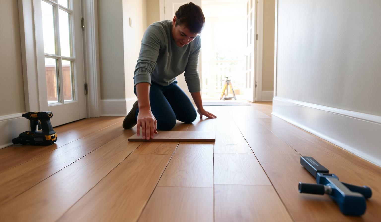 Professional flooring installer working in a Carroll Iowa home